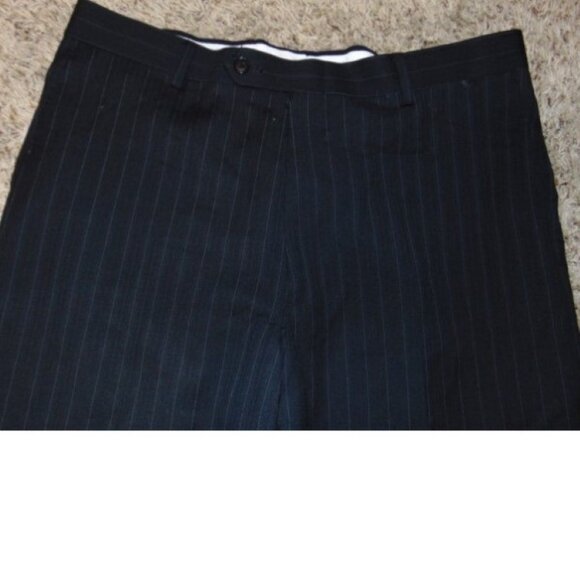 Mens Dress Pants Wool Black Pin Striped 34x34 Flat Front Suit Pants Axcess - Picture 2 of 4